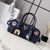 Loewe Amazona 23 Cropped Bag In Futurist Cats Motif Denim Navy Blue
