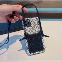 Loewe Anagram iPhone Case with Card Holder and Shoulder Strap In Silicon Black/White