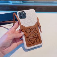 Loewe Anagram iPhone Case with Card Holder and Shoulder Strap In Silicon Brown/Beige