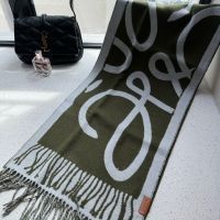 Loewe Anagram Trompe L'oeil Scarf In Wool And Cashmere Green/White