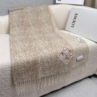 Loewe Anagram Checkerboard Blend Scarf In Wool And Cashmere Beige