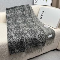 Loewe Anagram Checkerboard Blend Scarf In Wool And Cashmere Black