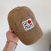 Loewe Anagram Love Heart Embroidery Baseball Cap In Worn Canvas Khaki