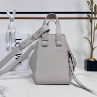 Loewe Compact Hammock Bag In Soft Grained Calfskin Light Grey