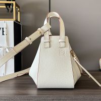 Loewe Compact Hammock Bag In Soft Grained Calfskin White/Brown