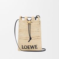 Loewe Drawstring Pocket In Raffia Beige/Black
