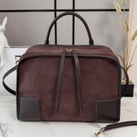 Loewe Large Amazona 180 Bag In Suede Dark Chestnut