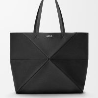Loewe Large Horizontal Puzzle Fold Tote In Soft Grained Calfskin Black