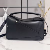 Loewe Large Panta Puzzle Bag In Shinny Calfskin Black