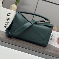 Loewe Large Puzzle Bag In Deerskin Green