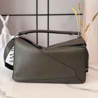 Loewe Large Puzzle Bag In Deerskin Dark Brown