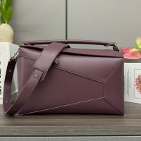 Loewe Large Puzzle Edge Bag In Classic Calfskin/Suede Burgundy