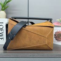 Loewe Large Puzzle Edge Bag In Suede Brown