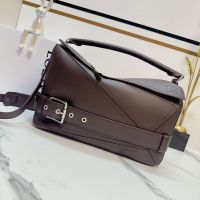 Loewe Large Puzzle Biker Bag In Shiny Calfskin Burgundy