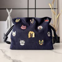 Loewe Medium Flamenco Clutch In Futurist Cats Motif Denim Navy Blue