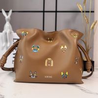 Loewe Medium Flamenco Clutch In Futurist Cats Motif Nappa Calfskin Mocha