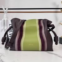 Loewe Medium Flamenco Landscape Clutch In Nappa Calfskin Chocolate/Light Moss