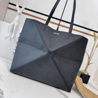 Loewe Medium Horizontal Puzzle Fold Tote In Soft Grained Calfskin Black