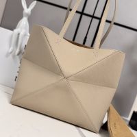 Loewe Medium Horizontal Puzzle Fold Tote In Soft Grained Calfskin Clay Green