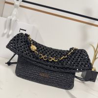Loewe Medium Ola Bag In Raffia and Calfskin Black