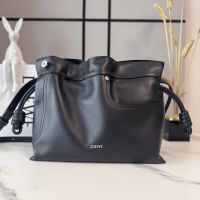 Loewe Medium Panta Flamenco Clutch In Shiny Calfskin Black