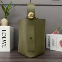 Loewe Medium Pebble Bucket Bag In Smooth Calfskin Olive