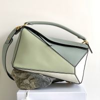 Loewe Medium Puzzle Bag In Multicolor Calfskin Green/Mint Green/White