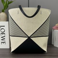 Loewe Medium Puzzle Fold Tote In Canvas Jacquard Beige/Black
