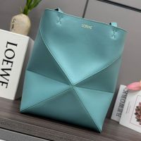 Loewe Medium Puzzle Fold Tote In Shiny Calfskin Blue