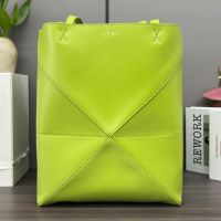 Loewe Medium Puzzle Fold Tote In Shiny Calfskin Grass Green