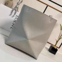 Loewe Medium Puzzle Fold Tote In Shiny Calfskin Grey