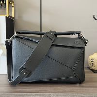 Loewe Medium Puzzle Bag In Soft Grained Calfskin Black/Silver