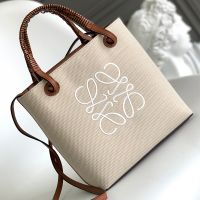 Loewe Mini Anagram Tote In Jacquard and Calfskin Beige/Brown