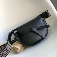 Loewe Mini Gate Dual Bag with Jacquard Strap In Soft Calfskin Black