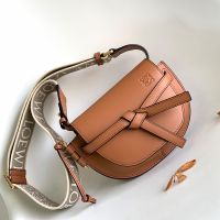 Loewe Mini Gate Dual Bag with Jacquard Strap In Soft Calfskin Brown