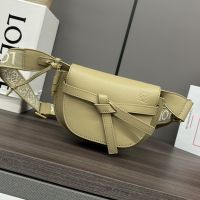 Loewe Mini Gate Dual Bag with Jacquard Strap In Soft Calfskin Clay Green