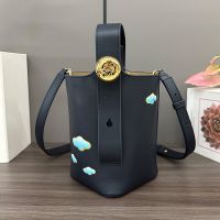Loewe Mini Pebble Bucket Bag with Clouds Motif In Smooth Calfskin Navy Blue