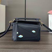 Loewe Mini Puzzle Bag with Clouds Motif In Classic Calfskin Navy Blue