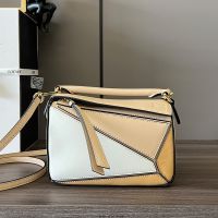 Loewe Mini Puzzle Bag In Multicolor Calfskin Apricot/White/Khaki