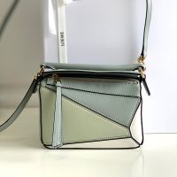 Loewe Mini Puzzle Bag In Multicolor Calfskin Green/Mint Green/White