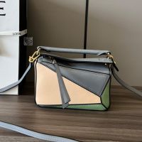 Loewe Mini Puzzle Bag In Multicolor Calfskin Grey/Apricot/Green