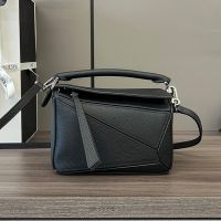 Loewe Mini Puzzle Bag In Soft Grained Calfskin Black/Silver