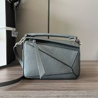 Loewe Mini Puzzle Bag In Soft Grained Calfskin Coal Grey
