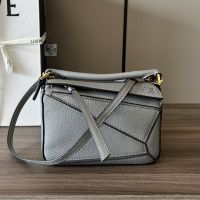 Loewe Mini Puzzle Bag In Soft Grained Calfskin Grey