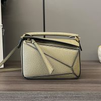 Loewe Mini Puzzle Bag In Soft Grained Calfskin Moss Green