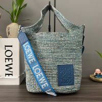 Loewe Mini Slit Bag In Raffia Blue