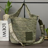 Loewe Mini Slit Bag In Raffia Green