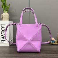 Loewe Mini Puzzle Fold Tote In Shiny Calfskin Purple