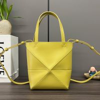 Loewe Mini Puzzle Fold Tote In Shiny Calfskin Yellow