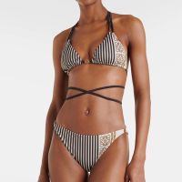 Loewe Paula's Ibiza Striped Anagram Triangular Bikini with Ties Women Lycra Black
